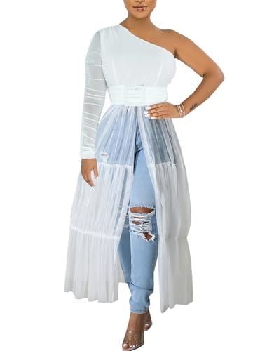 chicyes Dresses for Women Wedding Casual Plus Size Party Cocktail Outfits One Shoulder Tops High Waist Tunics Free People