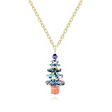 WCRAZYE Christmas Tree Pendant Necklace for Women Handmade Colorful Delicate Multi Layered Crystal Xmas Tree Necklace Christmas Accessories Jewelry (Gold Colorful)