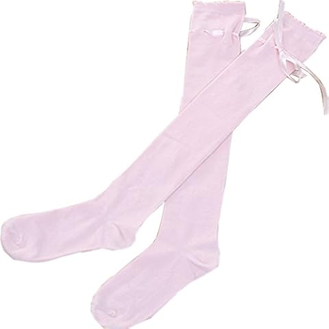 ZCYYYS Women's Thigh High Socks Lolita Gothic Over Knee Stocking Lace Up Thigh Stockings PTK12N (Pink) Cover