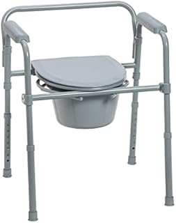 Drive Medical 11148-1 Steel Bedside Commode Chair, Grey