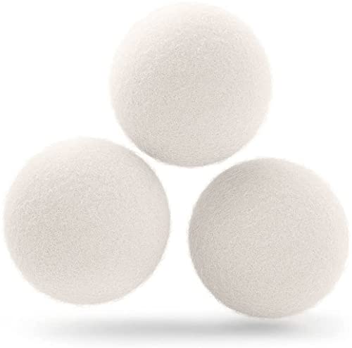3 Pack Wool Dryer Balls, Premium Wool Laundry Balls, Reusable Natural Fabric Softener, Chemical Free Reduces Wrinkles, Lint Free, Odorless, Baby Safe, Saving Energy and Time, White