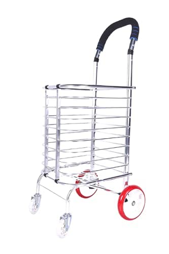 BSBDA Aluminium Portable Folding Grocery Shopping Supermarket Trolley Hand Truck Deluxe Utility Cart Light Weight Space Saver Trolley Cart (4 Wheel Shopping)