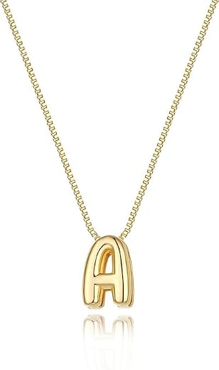 ARISTAL Jewellery Gold Letter Necklace 14k Gold Plated Necklace Cute Bubble Letters Choker Necklace for Women And Girls Tr...