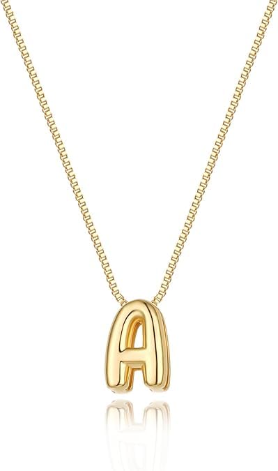 Image of Gold Letter Necklace 14k Gold Plated Necklace Cute Bubble Letters Choker Necklace for Women And Girls Trendy Jewelry Gifts