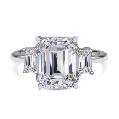 5.5ct Moissanite Emerald Cut Three Ring for Women EF Color VS Clarity in 925 Sterling Silver April Birthstone Jewelry for her Wedding Anniversary Birthday