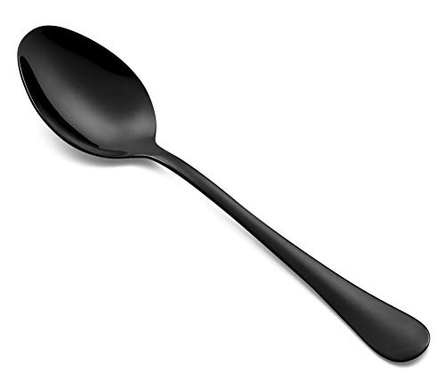 Black Dinner Spoons 8-Piece Stainless Steel 8-Inch Black Table Soup Spoons Set of 8 Flatware Silverware Spoons Mirror Polished Dishwasher Safe