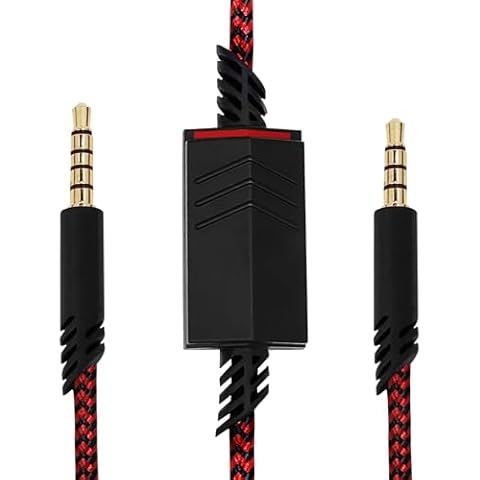 Knomix Replacement Nylon Braided Audio Cord Cable for Astro A40 Headset with Inline Mute Button Audio Cable for Astro A10/A40/A40TR Gaming Headset,Compatible with PS5/PS4 Controller- Red Braided Cover