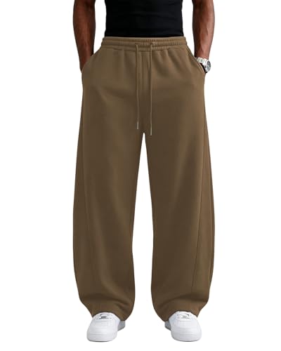 Image of Wangdo Men's Baggy Sweatpants Wide Leg Lounge Cotton Jogging Pants Casual Elastic Waist Joggers with Pockets
