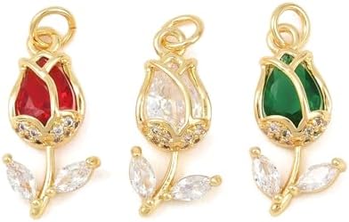 KitBeads 20Pcs Cubic Zirconia Rose Charms Brass Crystal Flower Colorful Floral Pendants for Jewelry Making Bracelets Earrings Necklace Bulk image 5