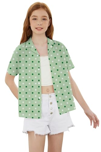 Image of Betusline Girls' and Womens' Hawaiian Shirt Blouse Button Down Beach Shirts | Casual breathable and comfortable Short Sleeve V-Neck Floral Tropical Blouse