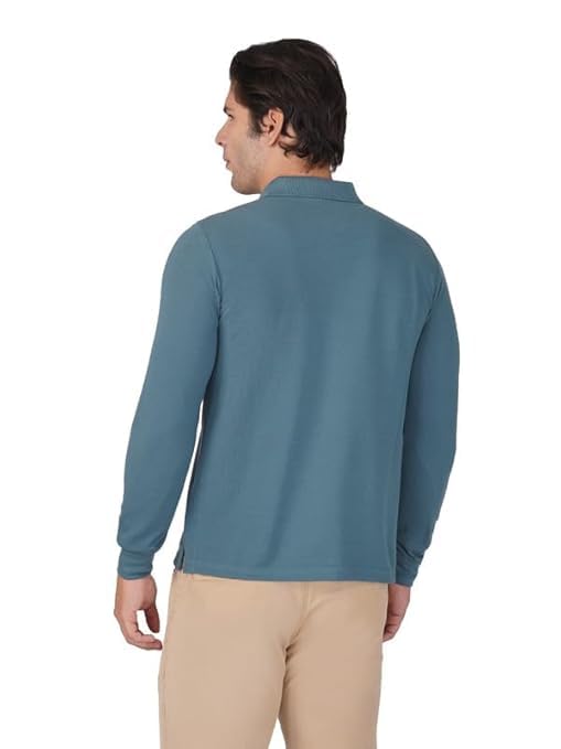 Image of Men's Cotton-Rich Full-Sleeve Polo T-Shirt with Pocket Premium Pique Fabric Casual & Stylish