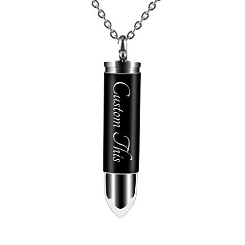 Fanery Sue Personalized Urn Necklace for Ashes Keepsake Custom Cremation Jewelry Memorial Bullet Cylinder Pendant Necklace