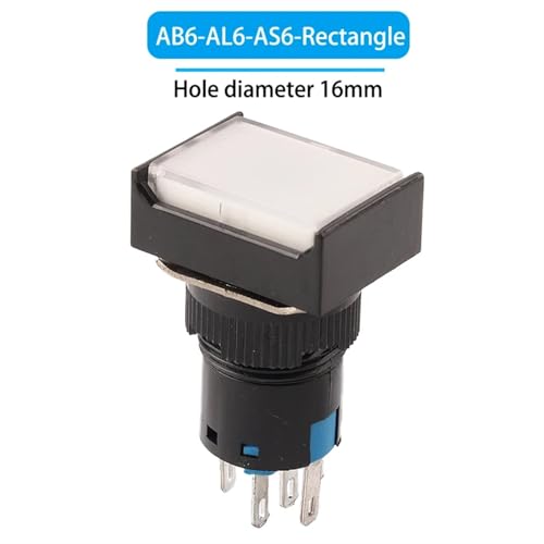 Interruptor de botón de 16mm pulsador autorearmable rectangular blanco de 3 pines 3A 250V 2