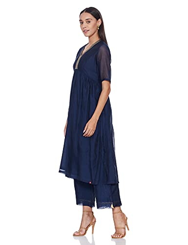 Image of BIBA Women's Polyester Fit and Flare Knee-Length Dress (2 PCS SE1314 Navy 38)