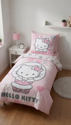 Housse de couette Hello Kitty réversible en coton doux rose flocons - 3