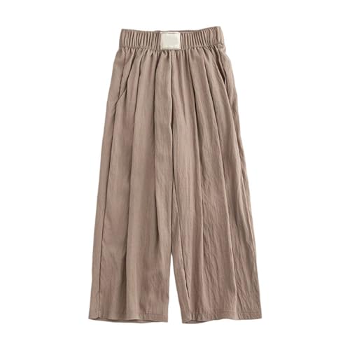 Pantalones culotte de lino para mujer, mezcla de lino, culote ancho, cintura elástica y pierna recortada, estilo simple de verano, vacaciones, viajes, uso diario en casa, estilo fácil de usar a diario