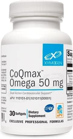 XYMOGEN CoQmax Omega 50 mg - Suplemento CoQ10 + Aceite de Pescado Omega 3 - Apoyo a la salud cardíaca de doble acción - Coenzima q10 + aceite de