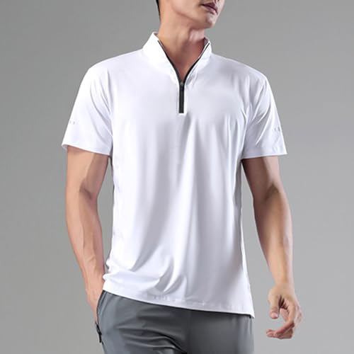 Mens Sports Shirt 1/4 Zip Pullover Casual Short Sleeves Slim Fit Running Training Mock Neck Solid Golf Blouse2