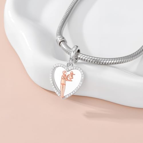 Image of PROESS Father Mother Daughter Charm fit Charms Bracelet Sterling Silver Charms for Bracelets Birthday Valentines Day Gifts for Daughter Mother Lover