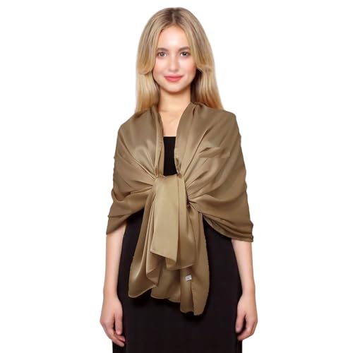 GFM® Chal de bufanda 100% seda - para damas de honor de boda de noche (SLK100), marrón dorado, L