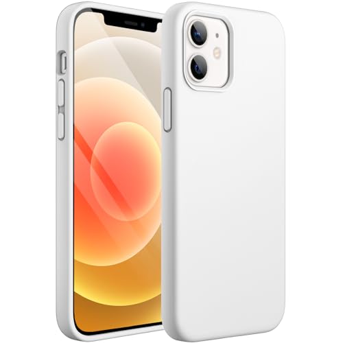 JETech Coque Silicone pour iPhone 12/12 Pro 6,1 Pouces, Protection Complète du Corps au Toucher Soyeux, Étui Housse Anti-Chocs Doublure Douce en Tissu Microfibre (Blanc)