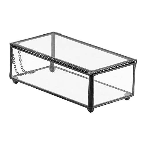 Whslilr Vintage Glass Jewelry Box Keepsake Box With Hinged Lid And Mirrored Bottom, Great For Storage Trinket/Jewelry/Card/Photo, Black Decorative Box For Dresser-15012 #TOP6