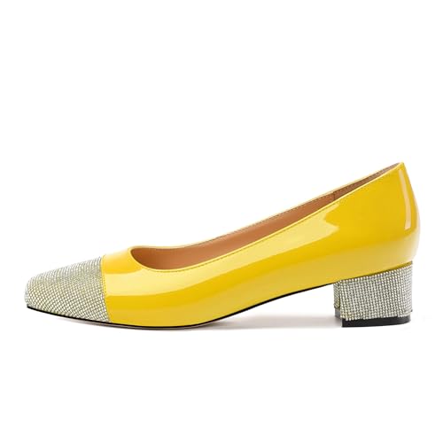 Womens Low Block Heel Pumps, Sqaure Toe Chunky Heel Pumps for Women, Color Blocking Office Daily Shoes2