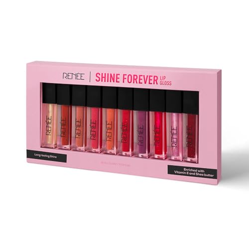Image of RENEE Shine Forever Lip Gloss Combo of 10 l Non-Sticky, Hydrating, Nourishing l Long-lasting, Smooth, Moisturizing Effect l Shea Butter & Vitamin E Infused l Travel Friendly l Ideal Gifting