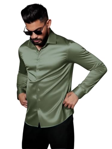Image of IndoPrimo Men's Stylish Solid Satin Casual Shirt for Men Full Sleeve