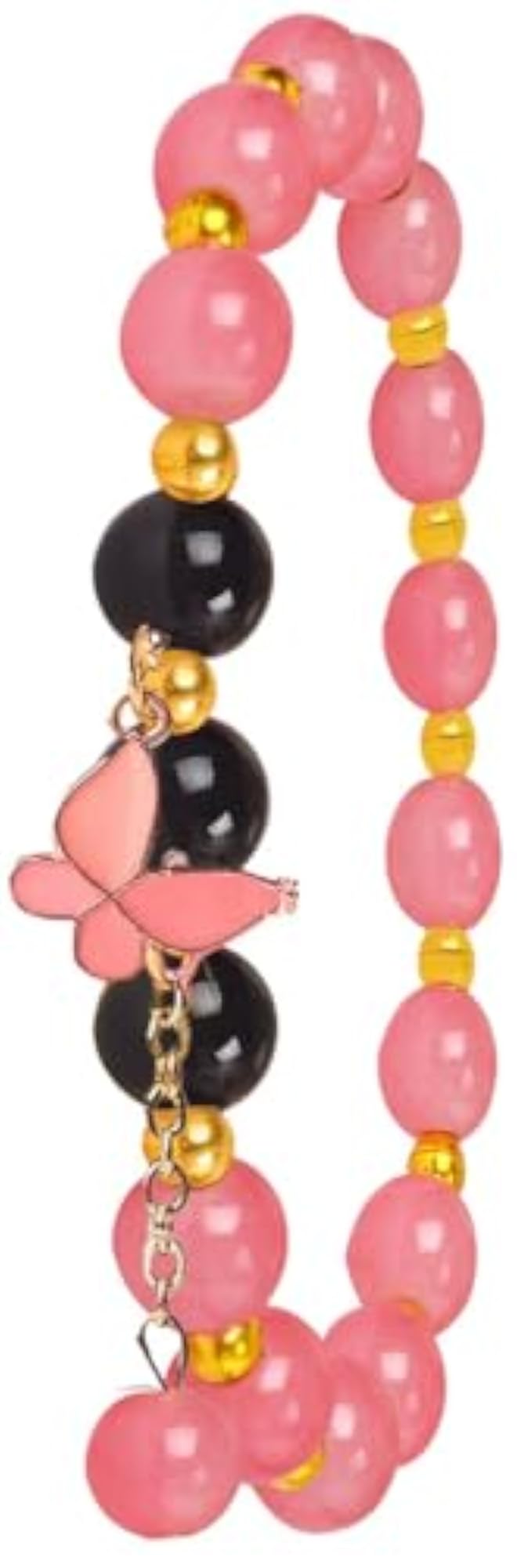 Girls Pink Analog Watch & Beaded Bracelet Combo