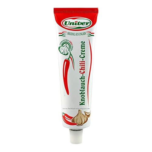 Univer Knoblauchcreme Chili 160g Tube - Scharfe Knoblauchpaste mit Chili - Ideal für Grillfleisch, Dips & Saucen - Würzig & Vielseitig