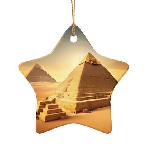 Piramide egiziana con stampa desertica, ornamenti natalizi in ceramica per albero di Natale, decorazione da appendere per interni ed