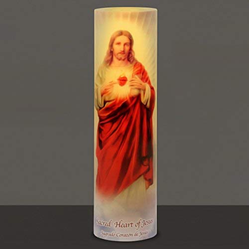 Jesus Christ Sacred Heart LED Flameless Devotion Prayer Candle, Religious Gift, 6 HOUR