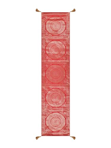 Image of Diwali Decor Brocade Jacquard Silk Table Runner Long Runner for Dinning & Centre Table Mandala Print 72 x 16 Inches (Red)