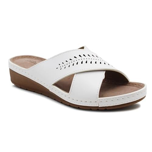 Womens Slip On Sandals Backless Low Wedge Open Toe Mules Summer Fashion Beach Slides Flip Flops