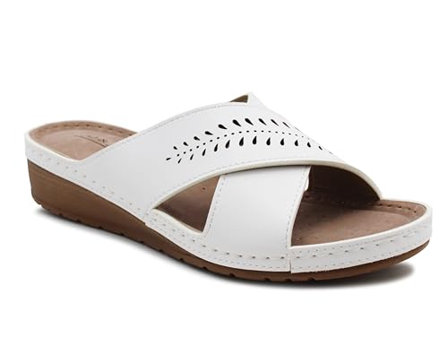Womens Slip On Sandals Backless Low Wedge Open Toe Mules Summer Fashion Beach Slides Flip Flops