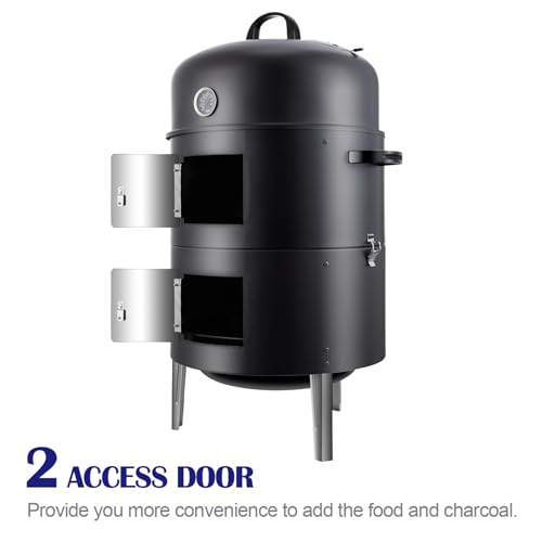 SUNLIFER Charcoal BBQ Grill, Heavy Duty 3-in-1 Barbecue Smoker Grill for Garden Camping Outdoor Cooking and Grilling 89x56x43CM