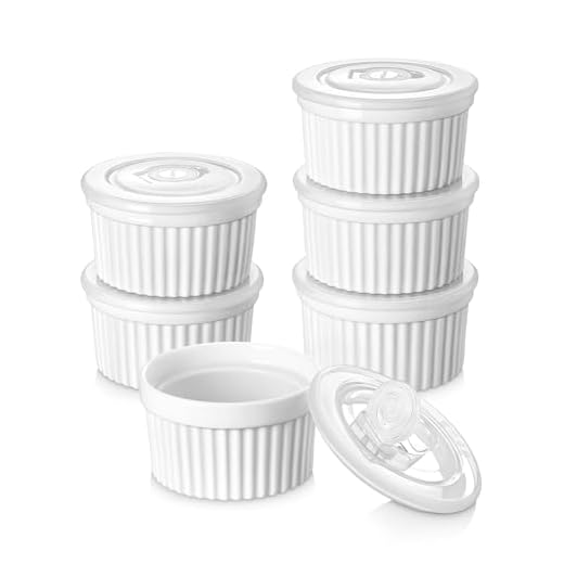 vancasso RAMEKINS 200 ml soufflé vormpjes, set van 6 stuks, diameter 9,5 cm, crème brûlée, schaaltjes, ovenveilig, porseleinen soufflés met deksel, kleine keramische schalen, mini-ovenvormen om te