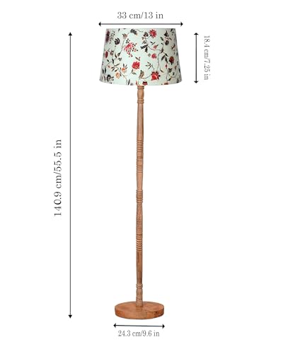 Image of Homesake Mid Century Modern Floor Lamp for Living Room | Hand Turned | Corner Lamp for Living Room, Stand Lamp with Fabric Lampshade for Bedroom, Study Room and Office, (Vine and Flowers)