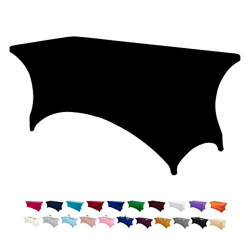 Image of Peomeise 2PCS 6FT Spandex Table Cover Rectangular Stretch Spandex Tablecloth (Black,6FT)