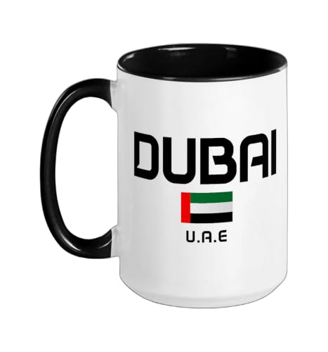 Dubai UAE Flag Pride Souvenir United Arab Emirates Vintage Ceramic Mug, Black/White, 15oz