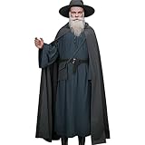 Gandalf Grey Costume Adult Men Hooded Cloak Wizard Robe Hat Mini Messengerbag The Ring Cosplay Medieval Monk Cape Halloween (Grey, Large)