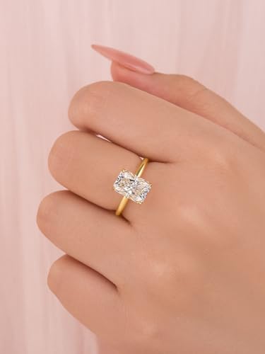 3.0CT Elongated Radiant Cut Moissanite Engagement Ring for Women, S925 Sterling Silver Lab-Created D Color VVS1 Simulated Diamond Solitaire Promise Ring3
