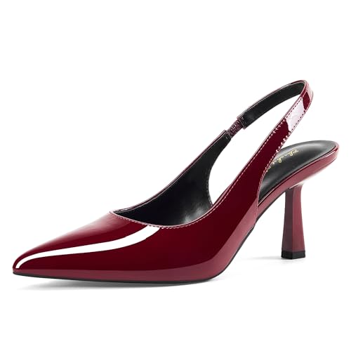 Image of Elisabet Tang Women's Kitten Heel Slingback Low Pumps 3 Inches Stiletto Pointed Closed Toe Elegant Dressy Bridal Wedding Party Shoes