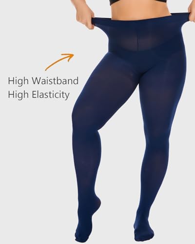 Image of DUCMODA Plus Size Tights for Women, Ultra Soft Solid Color Semi-Opaque Pantyhose, Nylon High Waist Stockings 1X 2X 3X 4X