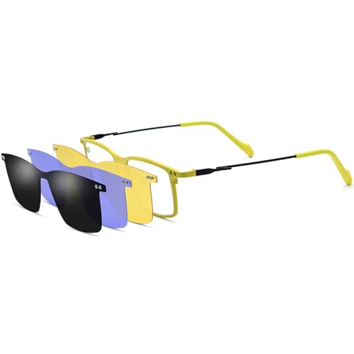 Image of FONEX Pure Titanium Glasses Frame Men Square Magnet Clip On Eyeglasses with Polarized Lens