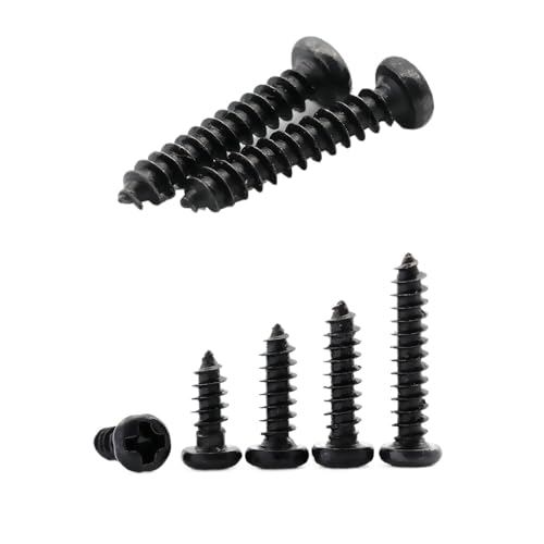 M2 Negro Acero Phillips Cabeza Redonda Pan Auto Rosca Tornillo Chapa Metal Madera Tornillo (100, M2 x 20mm)