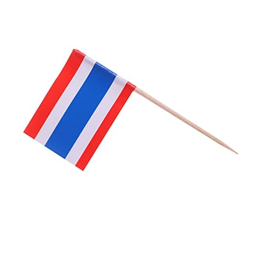 PRETYZOOM 100 st Thailändsk flagga thailändsk cupcake toppers plektrum trä minipinne tandpetare flaggor cocktailplektrum öken frukt plektrum för världen Country Sports Party
