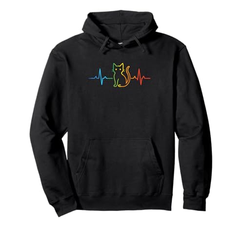 Katzen Herzschlag Regenbogen Linie Design Pullover Hoodie