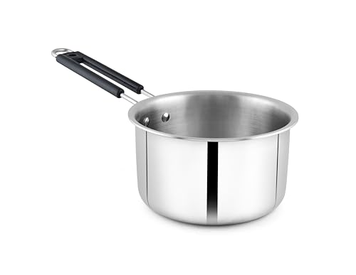 Stainless Steel TriPly Saucepan 14 cm, 1 LTR with Heat-Resistant Handle, Sauce Pan Heavy Bottom, Fast Heating, Tea Milk Pan, 5 Year Warranty | Serves 